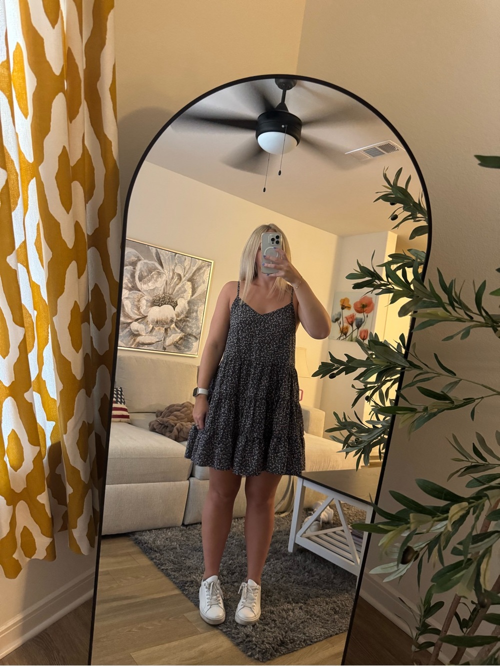 Women's Black Floral Tiered Slip Dress